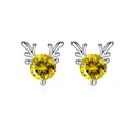 Boucles d'oreilles bois de cerf argentées avec pierres de zircon jaune rondes - Clou Bois Pierre Jaune (WG0-0913) / Argent Jaune