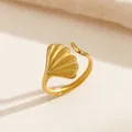 Elegant gold ginkgo leaf open ring with detailed vein patterns and a polished finish - Ginkgo / Gold