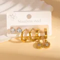 Detailed set of 3 pairs of 18k gold plated stainless steel earrings with zircon and charms - Zirconia Earrings Set (BJGE1206)