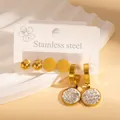 Detailed set of three pairs of 18k gold plated stainless steel stud and hoop earrings - Round Rhinestone Earrings (BJGE1205)