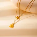 Double-layered 18k gold starfish and fish pendant necklace with delicate chain link - Goldfish Style (BJGN0375) / Double Layer Necklace