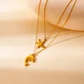 Double-layered 18k gold plated necklace with starfish and dolphin ocean charms - Dolphin Style (BJGN0375) / Double Layer Necklace