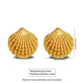 Macro shot of gold shell earrings showing size 2.34cm and stainless steel texture - Golden Radiating Shell Style (FYD6200)