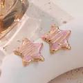 Elegant pink star-shaped titanium steel earrings with a marbled enamel texture. - Star Style (FYD6188-pink) / Pink