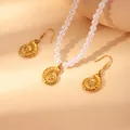 Golden nautilus shell pendant necklace and matching earrings with white pearls - Conch (Necklace And Earrings)