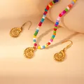 Summer bohemian multi-color beaded necklace set with golden nautilus pendants - Conch (Colorful Bead Set)