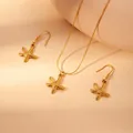Golden starfish pendant necklace and matching hook earrings set for beach vacation - Starfish (Necklace & Earring Set)