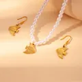 Ocean style pearl necklace and earrings set with golden tropical fish pendants for beach vacations - Fish (Necklace And Earrings)