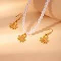 Golden octopus pendant pearl necklace and earring set for ocean style beach jewelry - Octopus (Necklace And Earrings)