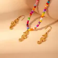 Colorful beaded beach necklace and seahorse pendant earrings set for summer vacations - Seahorse (Colorful Bead Set)