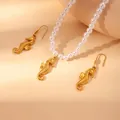 Golden seahorse pendant necklace with matching pearl earrings for beach summer vacation - Seahorse (Necklace And Earrings)