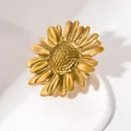 Detailed macro view of 18k gold-plated sunflower ring showing petal texture and matte finish - Sunflower Flower Ring (BJGR0898)