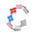 Detalle del anillo ajustable de plata con motivos florales de esmalte colorido y tréboles - Estilo de Flor de Cuatro Pétalos (BJGR0952) / Color acero