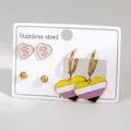 Set di orecchini in acciaio con cuori rosa e ciondoli smaltati arcobaleno - Stile Cuore Rosa e Colori della Bandiera (BJGE1524)