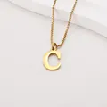 Golden stainless steel box chain necklace featuring a minimalist capital letter C pendant - Letter C (BJGN0271) / Gold