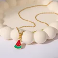 Golden stainless steel necklace featuring a colorful watermelon enamel pendant charm - Watermelon
