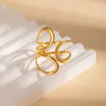 Moderner goldener Edelstahlring mit abstraktem linearem Design und verstellbarer Passform - Mehrlagiger Minimalistischer Linienstil (BJGR0911) / Gold