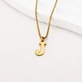 Gold stainless steel Venetian chain necklace featuring a small letter J pendant - Letter J (BJGN0271) / Gold
