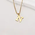Gold-plated stainless steel necklace featuring a polished uppercase letter N pendant - Letter N (BJGN0271) / Gold