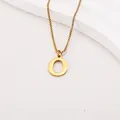 Gold plated stainless steel necklace featuring a polished letter O pendant on a box chain - Letter O (BJGN0271) / Gold