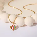 Gold stainless steel necklace with a colorful striped tropical fish oil-drop pendant - Red Small Fish