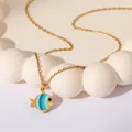 Golden stainless steel necklace featuring a blue striped tropical fish pendant charm - Blue Fish