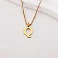 Minimalist gold plated stainless steel necklace featuring a polished letter Q pendant - Letter Q (BJGN0271) / Gold