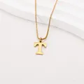 Elegant gold-plated stainless steel box chain necklace featuring a capital letter T pendant - Letter T (BJGN0271) / Gold