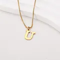 Elegant 18K gold plated stainless steel box chain necklace with letter U pendant - Letter U (BJGN0271) / Gold