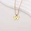 Golden stainless steel letter W pendant necklace featuring a polished box chain - Letter W (BJGN0271) / Gold