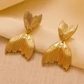 Elegant 18k gold plated stainless steel fishtail earrings with brushed metal texture - Fish Tail Earrings (BJGE0890)