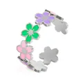 Anillo abierto ajustable de acero inoxidable pulido con flores coloridas esmaltadas - Estilo de Flor de Cinco Pétalos Macarrón (BJGR0954) / Color acero