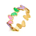 Anillo ajustable de mariposa en acero dorado con esmalte de colores - Estilo de Mariposa de Colores (BJGR0953) / Dorado