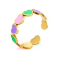 Anillo ajustable de acero inoxidable dorado con coloridos corazones de esmalte - Estilo de Corazón de Esmalte (BJGR0950) / Dorado