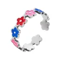 Anillo ajustable de acero inoxidable plateado con flores de esmalte coloridas - Estilo de Flor de Cinco Pétalos (Pequeño) / Color acero
