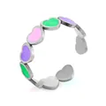 Anillo de corazón ajustable de acero inoxidable plateado con esmalte rosa y lila - Estilo de Corazón de Esmalte (BJGR0950) / Color acero