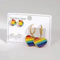 Set di tre paia di orecchini in acciaio con cuore arcobaleno e girasole - Stile Girasole Sorridente Arcobaleno (BJGE1518)
