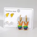 Set 3 paia orecchini in acciaio inossidabile con foglia gialla e ciondolo mano arcobaleno - Stile Foglia Gialla e Gesto di Pace (BJGE1522)