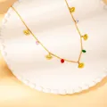 Gold stainless steel evil eye necklace with colorful pink, red, and green beads - Evil Eye Color Beads Style (N0142)