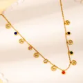 Gold stainless steel necklace featuring colorful crystals and dragonfly pendants - Dragonfly Color Zirconia Style (N0147)