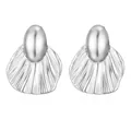 Vintage geometric fan-shaped earrings in polished silver stainless steel finish - Steel Textured Semicircle Earrings (MS-514)