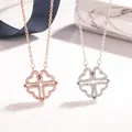 Collana a quadrifoglio pieghevole in oro rosa e argento con cristalli micro-pave scintillanti - Rose Gold X195