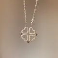 Collana quadrifoglio argento con design a cuore pieghevole e pavé di zirconi cubici - Argento X195