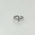 Adjustable silver stainless steel ring with classic cross and textured surface detail - Vintage Cross Relief Style (7971) / Steel