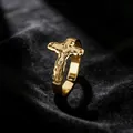 Gold-plated crucifix ring with engraved Jesus figure on a black velvet background - Crucifix Relief Style (11920) / 18K Gold