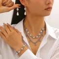 Set gioielli con perle eleganti, collana a strati, ciondolo a croce e orecchini - Set Orecchini Collana E Bracciale (09)