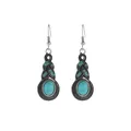 Detailed macro view of vintage bohemian teardrop earrings with turquoise and blue crystals - Vintage Turquoise Drop Earrings (A3203)