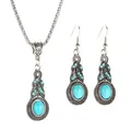 Bohemian jewelry set with turquoise drop pendant and matching earrings in silver alloy - Turquoise Necklace and Earrings Set (Set A)