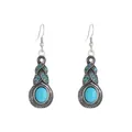Pendientes bohemios retro con cristal azul e incrustaciones de turquesa en plata - Plata Antigua Piedra Azul Pendientes
