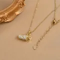 Elegant gold-plated chain necklace with a zircon-inlaid cold drink cup shaped pendant - Gold